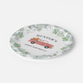 ボーイ秋誕生日レッドトラックアンドパンプキンス ペーパープレート (アングル)