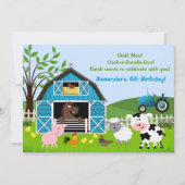 ボーイ納屋周囲の庭ファームアニマルズ誕生日招待状 招待状 (正面)