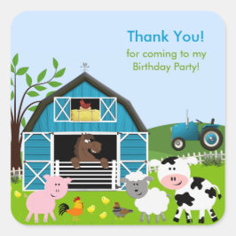 ボーイ納屋周囲の庭ファーム動物誕生日シール スクエアシール