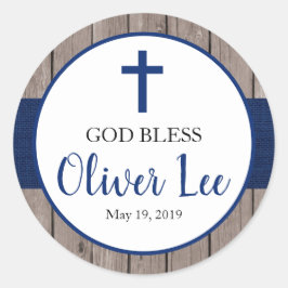 ボーイ素朴バプティスネイビーバーラップ&ウッド ラウンドシール