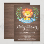 ボーイ素朴ライオンベビーシャワー招待状 招待状 (正面/裏面)