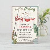 ボーイ素朴魚釣りファースト誕生日招待状 招待状 (スタンド正面)