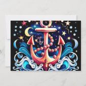 ボーイ航海のズブルーいかりベビーシャワー 招待状 (裏面)