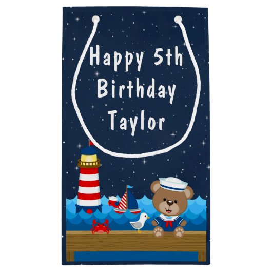 ボーイ航海のベアーレッド&ネイビーハッピーバースデー スモールペーパーバッグ (裏面)