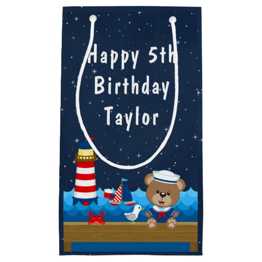 ボーイ航海のベアーレッド&ネイビーハッピーバースデー スモールペーパーバッグ (正面)