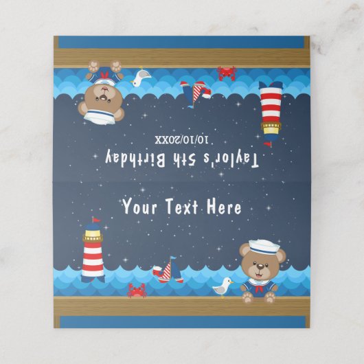 ボーイ航海のベアーレッド&ネイビー誕生日パーティー プレイスカード (外部開封)