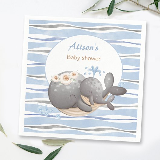 ボーイ航海のホエールブルー夏の男の子の赤ちゃんシャワー スタンダードカクテルナプキン