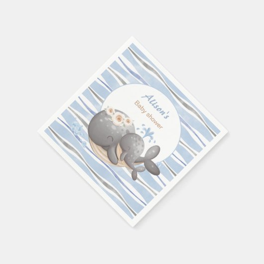 ボーイ航海のホエールブルー夏の男の子の赤ちゃんシャワー スタンダードカクテルナプキン (角)