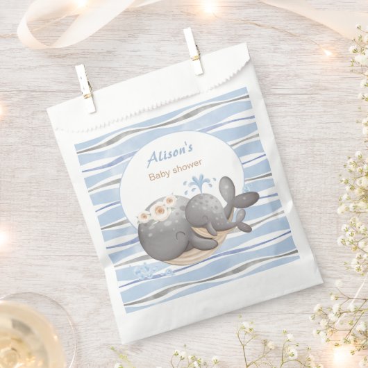 ボーイ航海のホエールブルー夏の男の子の赤ちゃんシャワー フェイバーバッグ (クリップ留めされた状態)