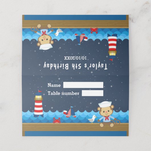 ボーイ航海のモンキーレッドネイビー誕生日席 プレイスカード (外部開封)