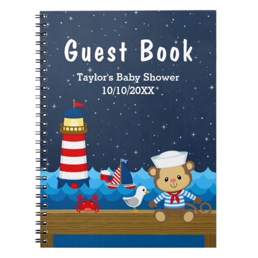 ボーイ航海のモンキーレッドベビーシャワーゲストブック ノートブック (正面)