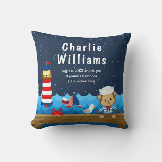 ボーイ航海のモンキーレッド海軍誕生統計 クッション (正面)