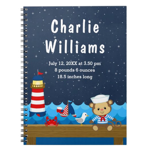 ボーイ航海のモンキーレッド海軍誕生統計 ノートブック (正面)