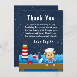ボーイ航海のモンキーレッド&ネイビー誕生日パーティー サンキューカード