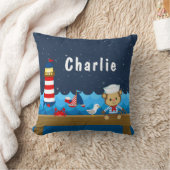 ボーイ航海のモンキーレッド&ネイビー クッション (ブランケット)