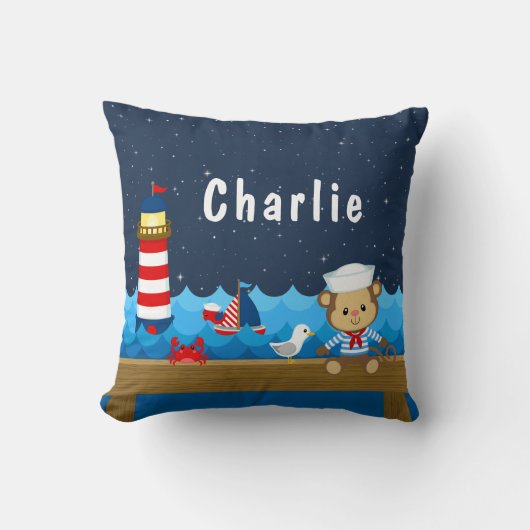 ボーイ航海のモンキーレッド&ネイビー クッション (正面)