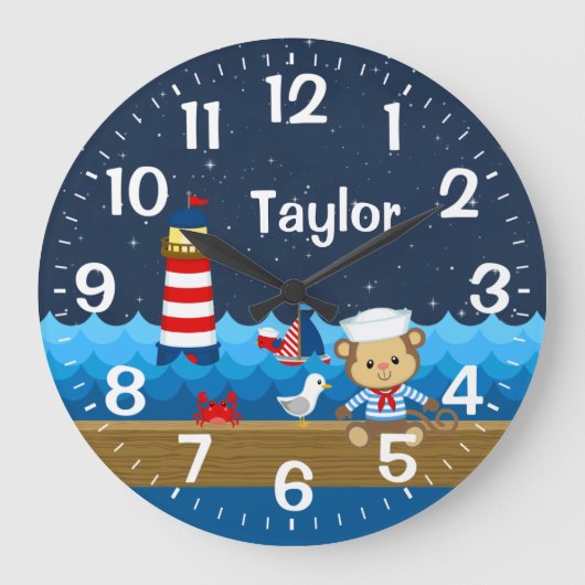 ボーイ航海のモンキーレッド&ネイビー ラージ壁時計 (正面)