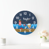 ボーイ航海のモンキーレッド&ネイビー ラージ壁時計 (ホーム)