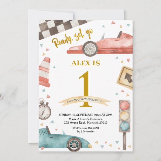 ボーイ誕生日レーシングカー招待状 招待状 (正面)