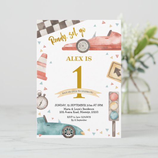 ボーイ誕生日レーシングカー招待状 招待状 (スタンド正面)