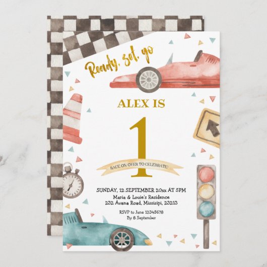 ボーイ誕生日レーシングカー招待状 招待状 (正面/裏面)