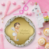 ボーイ金ゴールドエンジェルバプテスマ《キリスト教》洗礼式や命名式 ペーパープレート (パーティー)