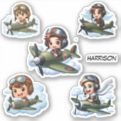 ボーイ飛んでいる飛行機子セパーソナライズされたット シール (正面)