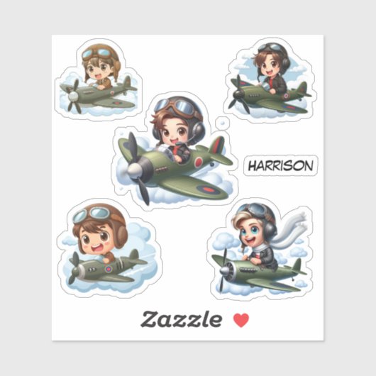 ボーイ飛んでいる飛行機子セパーソナライズされたット シール (シート)