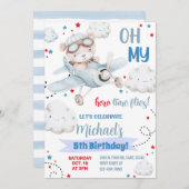 ボーイ飛行機パーティの招待状、ベア飛行機誕生日 招待状 (正面/裏面)