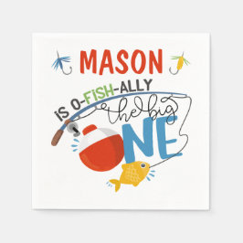 ボーイ魚釣りザビッグワン誕生日紙ナプキンス スタンダードカクテルナプキン