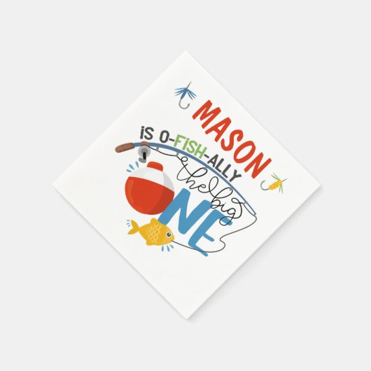 ボーイ魚釣りザビッグワン誕生日紙ナプキンス スタンダードカクテルナプキン (角)