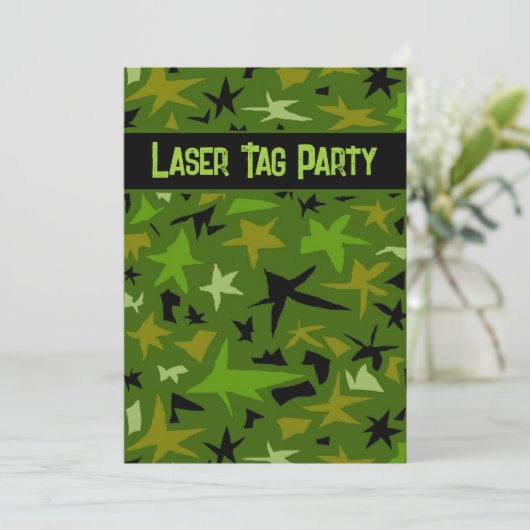 ボーイ10代のズ迷彩柄スターズレーザーラベルパーティの招待状 招待状 (スタンド正面)