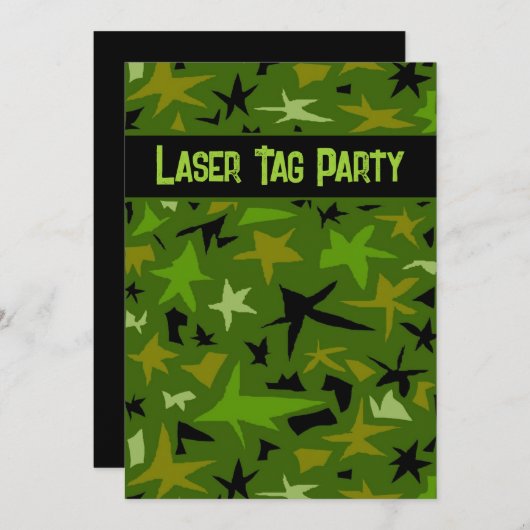ボーイ10代のズ迷彩柄スターズレーザーラベルパーティの招待状 招待状 (正面/裏面)