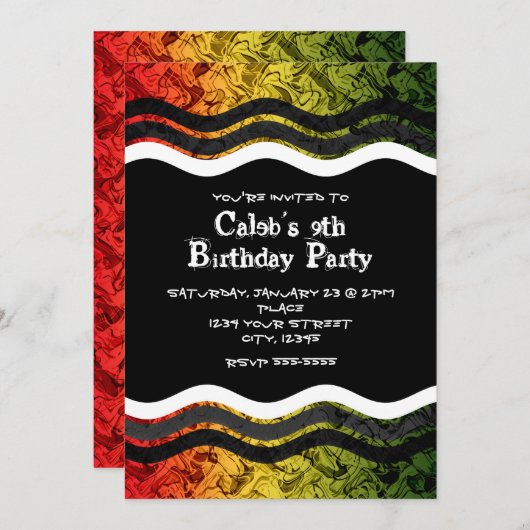 ボーイ10代のレッドイエローグリーン煙パーティの招待状 招待状 (正面/裏面)