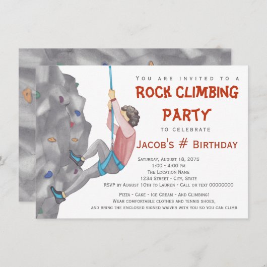 ボーイ10代のロック登山バースデーパーティ招待状 招待状 (正面/裏面)