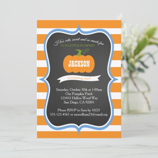 ボーイ1stバースデーパンプキン秋パーティの招待状 招待状 (スタンド正面)