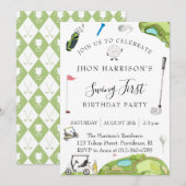 ボーイ1st誕生日パーティーゴルフテーマ 招待状 (正面/裏面)