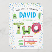 ボーイ2ndバースデーモンスターズパーティーセカンド誕生日 招待状 (正面/裏面)