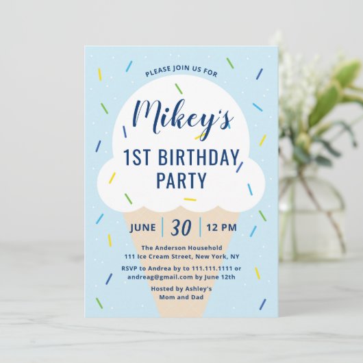 ボーイ・アイスクリーム誕生日パーティーの招待 招待状 (スタンド正面)