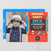 ボーイ·アーケード·パーティーレトロゲーム誕生日(写真付き) 招待状 (正面/裏面)