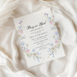 ボーイ? ガール? ピンクとブルーのワイルドフラワー ジェンダー・リビール 招待状
