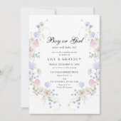 ボーイ？ ガール？ ピンクとブルーのワイルドフラワー　ジェンダー・リビール 招待状 (正面)