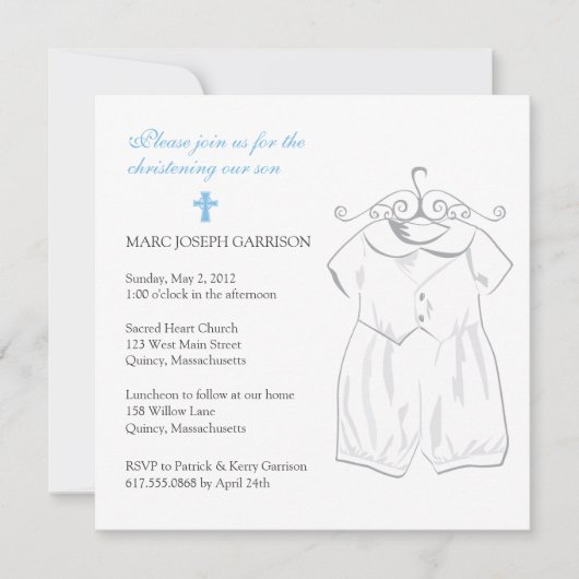 ボーイ《キリスト教》洗礼式や命名式スーツ&ブルークロス 招待状 (正面)