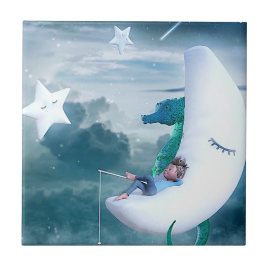 ボーイ&シーホース魚釣りオンザムーン タイル (正面)