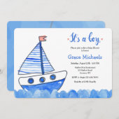 ボーイ・セーリングボートの赤ちゃんシャワーだ 招待状 (正面/裏面)