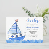 ボーイ・セーリングボートの赤ちゃんシャワーだ 招待状 (スタンド正面)