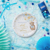 ボーイ・テディベア・ベイビー・シャワー・ブルー・金ゴールド・スターズ・パーティー ペーパープレート (パーティー)