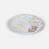 ボーイ・テディベア・ベイビー・シャワー・ブルー・金ゴールド・スターズ・パーティー ペーパープレート (アングル)