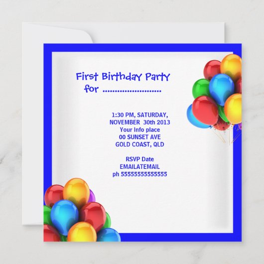 ボーイ・ファースト誕生日第1紳士プリンス天才 招待状 (裏面)