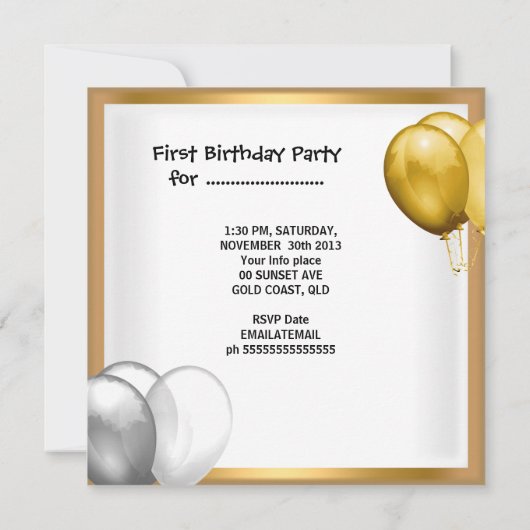 ボーイ・ファースト誕生日第1紳士プリンス天才 招待状 (裏面)